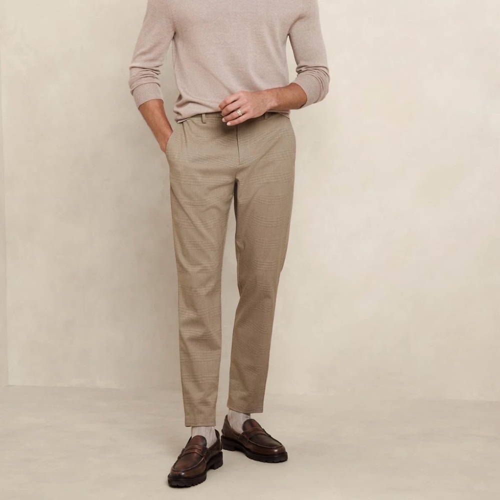 Banana Republic men's Grayson pant slim tapered tan plaid NWT 40x34
